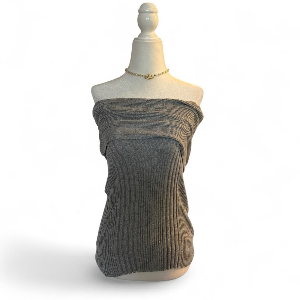 Sparkly 2000s Diva Off-the-shoulder Grey Knit Sleeveless Sweater Joseph A